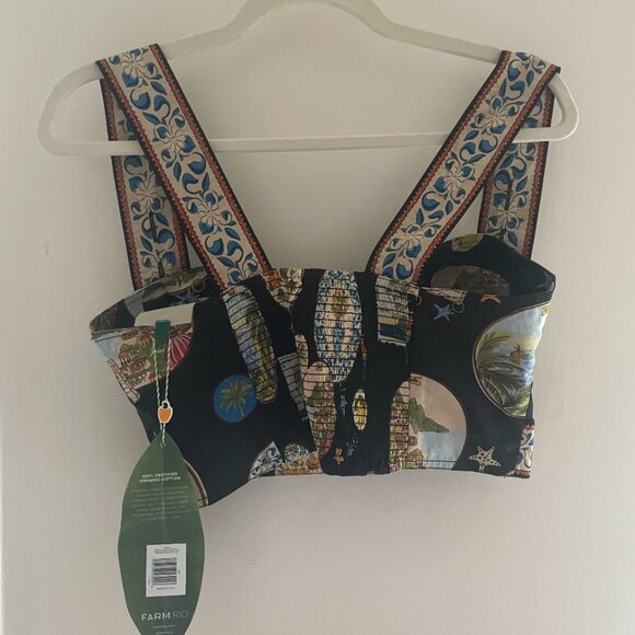 Farm Rio black trip souvenir topstitching organic cotton top - Picture 5 of 6